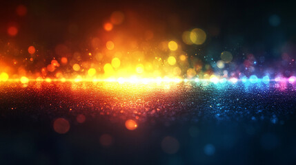 A captivating display of iridescent light on a dark background, showcasing a prism light effect with glowing colorful lights and bokeh lens flare, symbolizing beauty, mystery, and light refraction.

