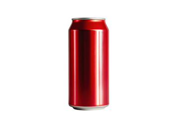 Vibrant red can standing elegantly on a minimalist surface during morning light isolated on transparent background