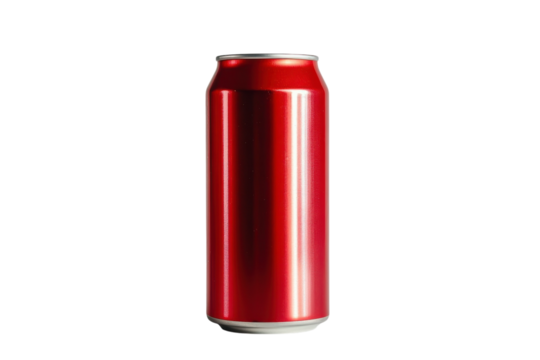 Vibrant red can standing elegantly on a minimalist surface during morning light isolated on transparent background