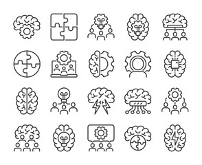 Brainstorming icons. Brainstorming and idea generation line icon set. Editable Stroke.