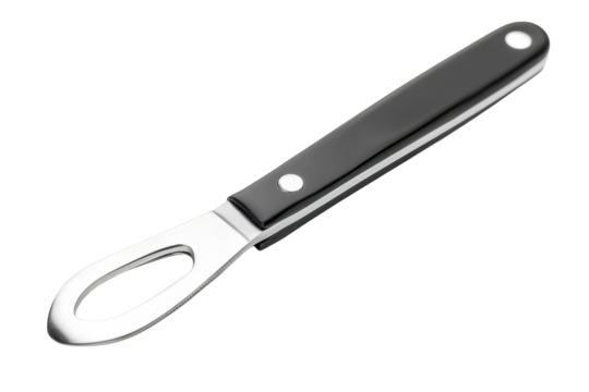 A shiny metal tool for effortless opening of bottles in a bright and minimalistic kitchen setting isolated on transparent background