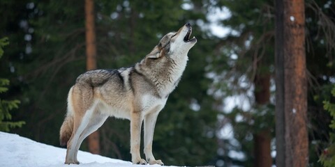 Obraz premium gray wolf in the snow howling .