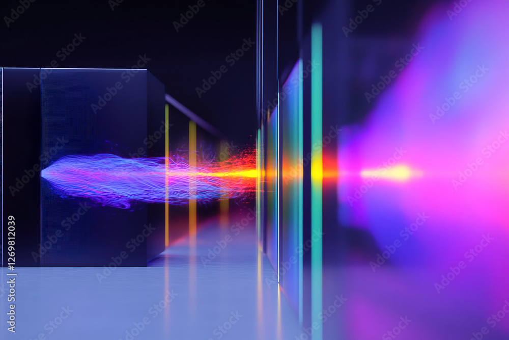 Poster exploring the vibrant connection between powerful servers and advanced data transmission technologie