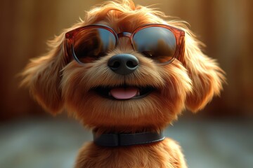 Naklejka premium Playful dog wearing sunglasses enjoys a sunny day with a big smile and bright fur
