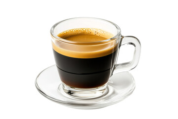 A freshly brewed cup of espresso resting on a sleek saucer in soft natural light isolated on transparent background