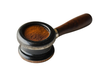 Crafting the perfect brew with a wooden coffee tamper on a clean countertop isolated on transparent background