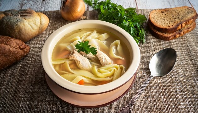 Generated image Polish ros&oacute;ł (chicken noodle soup) with homemade noodles