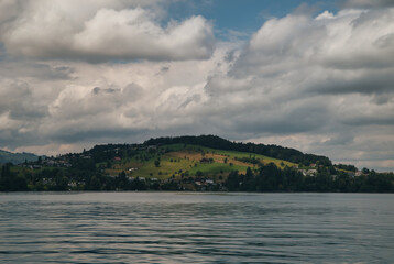 Beautiful scenery of the Brienz lake with the mountains. Canton of Bern in Switzerland. Interlaken