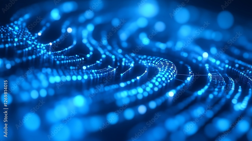 Poster abstract blue wavy network structure with glowing data points