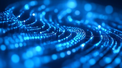 Abstract Blue Wavy Network Structure with Glowing Data Points