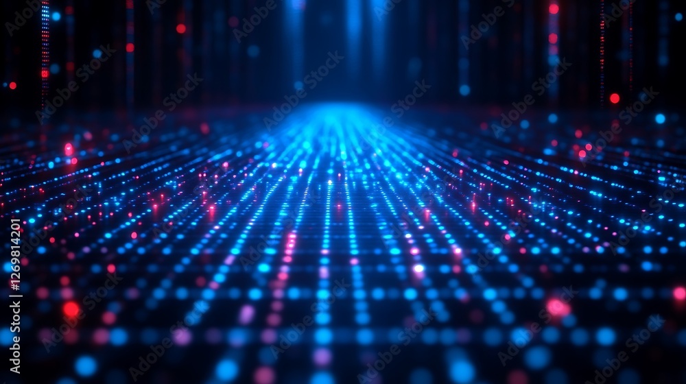 Poster abstract data stream visualization with glowing dots and light trails