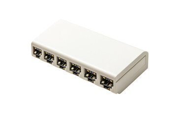 Transforming technology: A vintage six-port USB hub on a clean, minimalist background isolated on transparent background