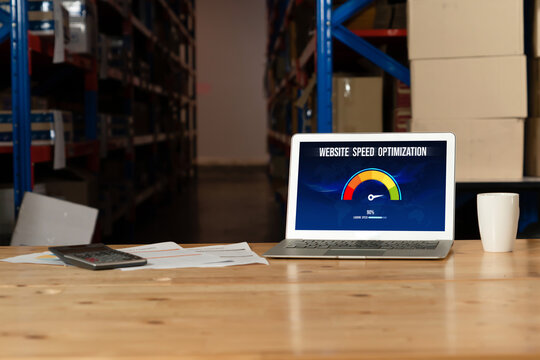 Computer software evaluating website loading speed. Concept of improving website loading speed snugly.