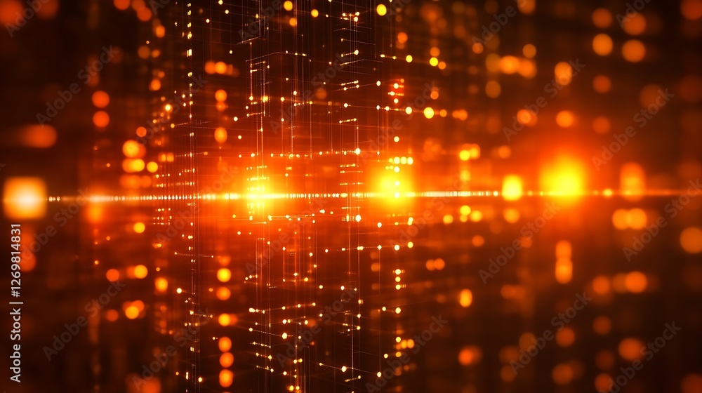 Poster abstract golden matrix, digital network interconnectivity and data flow