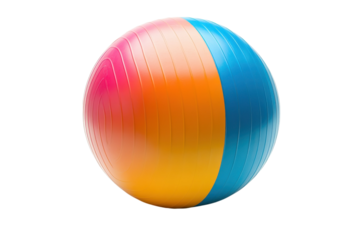 A bright exercise ball in pink, blue, and orange against a white background isolated on transparent background