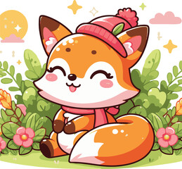 Cute Fox Cartoon Vector and Graphics Illustration in White Background