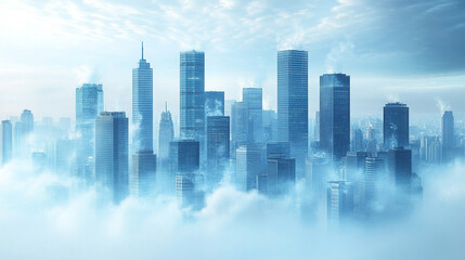 A cityscape featuring a large cloud at the center, symbolizing innovation and progress, with smart modern architecture reflecting a fusion of technology, urban development, and sustainability.