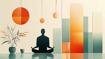 Meditation and mindfulness concept with buddha statue silhouette against sunset sky