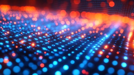 Obraz premium Glowing Data Stream, Abstract Digital Landscape with Luminescent Nodes