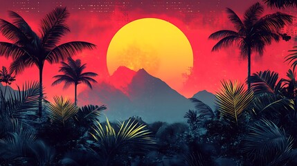 Fototapeta premium Synthwave influenced 80s graphic collage with bold color contrast and geometric shapes on white