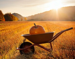 Generated image Pumpkin with a carved face, placed on a stone wall with mist rolling in the background