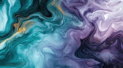 Obraz premium Abstract Fluid Art Teal Purple Gold Swirls