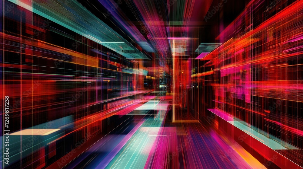 Aufkleber Abstract architecture shows grid lines with vibrant multicolored perspectives