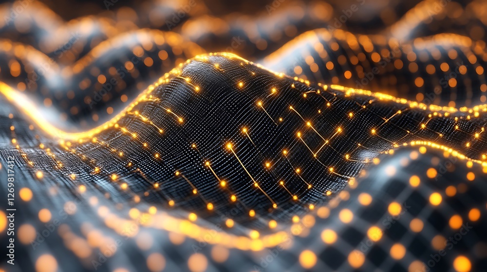 Aufkleber interconnected luminous nodes, data network topography visualization