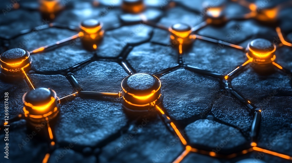 Aufkleber interconnected network nodes with glowing connections on textured surface