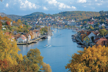A scenic view of Levanger, Norway, charming and peaceful, small-town atmosphere