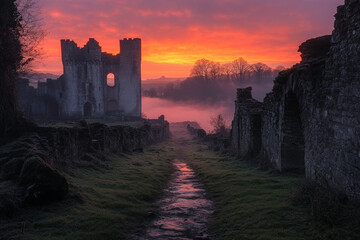 Fototapeta premium Ludlow Castle in England, historic and dramatic, scenic landscape