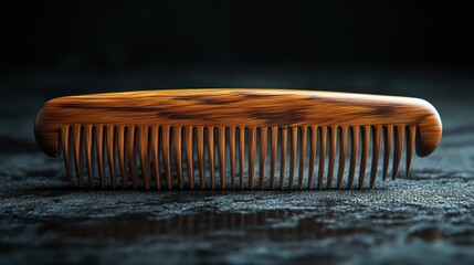 Wooden comb on dark fabric background