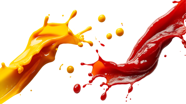 Red and Yellow Paint Splatter Bold Abstract Background, Dynamic Energy for Design, isolated on transparent background.