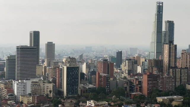 Aerial view of Bogota, capital of Colombia, during a bad air quality day.