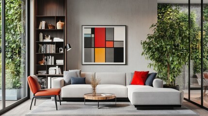 Modern Living Room With Sectional Sofa And Abstract Art