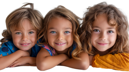 Adorable Smiling Children Sweet Kids Portrait, Joyful Girls and Boy Together, isolated on transparent background.