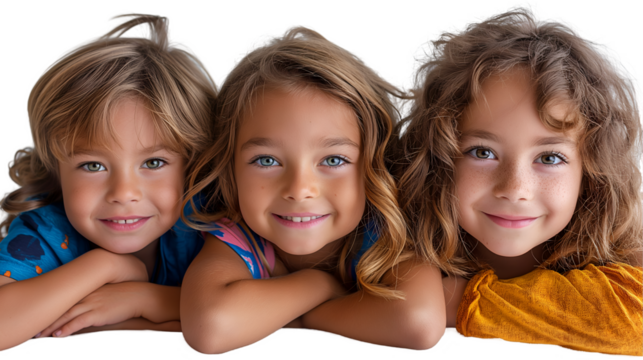 Adorable Smiling Children Sweet Kids Portrait, Joyful Girls and Boy Together, isolated on transparent background.