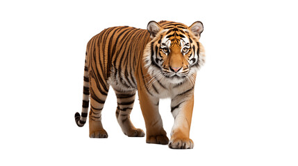 Obraz premium Bengal Tiger Walking Majestic Big Cat, Black and White Wildlife Display, isolated on transparent background.