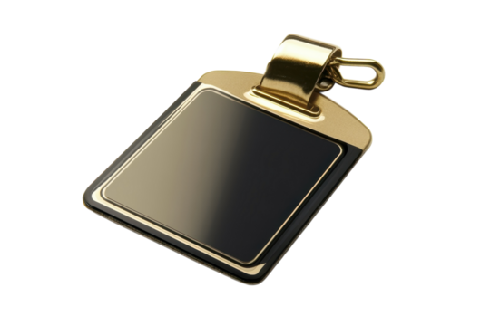 Elegant golden badge showcasing a sleek design, perfect for identification purposes at events isolated on transparent background