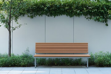 Modern Wooden Bench by a Light Gray Wall