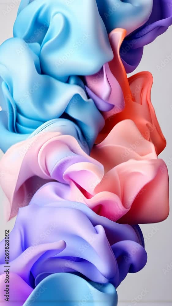 Poster colorful fabric waves blend in a mesmerizing display of soft hues and flowing shapes