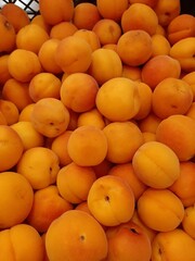 A close-up of fresh, ripe apricots piled together in a crate. The vibrant orange color and smooth texture make them look juicy and delicious, perfect for a healthy snack or dessert.