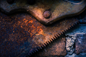 Close-up view of rusty handsaw teeth