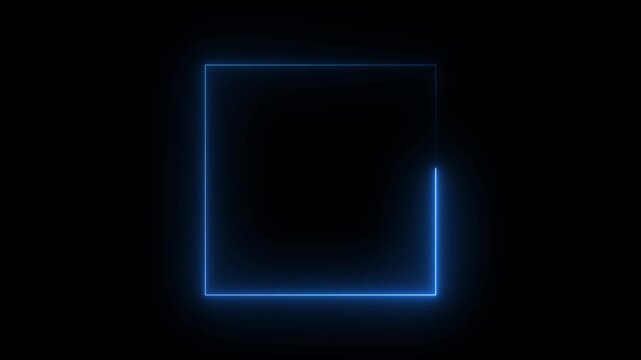 Neon light frame neon light photo frame background, Glowing blue neon lights background. Defocused blue color LED light rectangle on dark black abstract geometric empty space