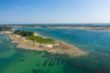 Trehennarvour cove in Saint-Philibert in Europe, France, Brittany, Morbihan, Saint Philibert, in summer, on a sunny day.