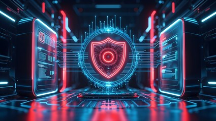 Obraz premium Glowing Digital Security Lock - Cyber Threat Protection