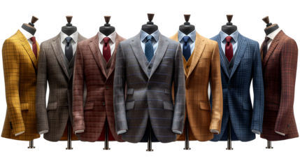 Menswear Collection Elegant Plaid Suits, Stylish Autumn and Winter Fashion, isolated on transparent background.