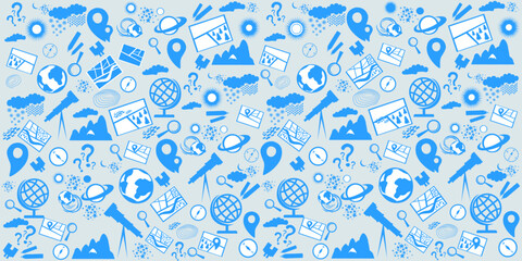 Geography symbols seamless pattern. Equipments for web banners background.  Education concept. Back to school background. Set of geography symbols. Cartoon illustration for school subject design. 
