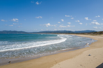 Shotenkyo Beach in Kumihamacho in Asia, Japan, Kansai, Kinosaki, in summer on a sunny day.