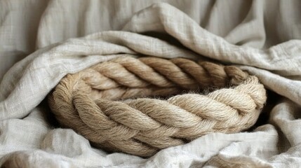 Fototapeta premium Rope basket newborn photoshoot prop, linen backdrop
